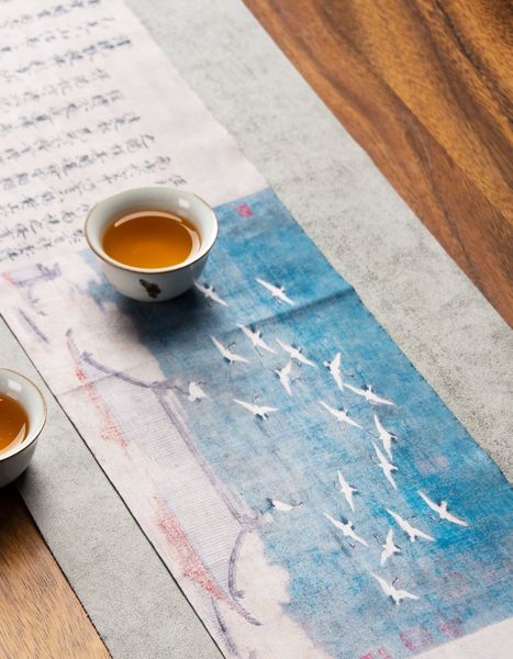 Рушник для чайної церемонії "Журавлі над Окінавою" двосторонній автентичний 19х120см, Китай id_9228 фото