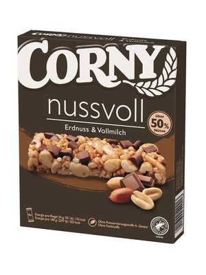 Злакові батончики з арахісом та молочним шоколадом Corny Nussvoll Peanut Milk Chocolate 96г, Німеччина id_10285 фото