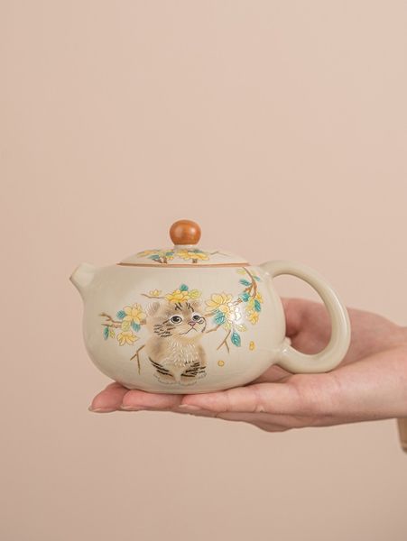 Чайник Сі Ши в стилі династії Сун "Весняне кошеня" ручної роботи крижана глазур 180мл, Китай id_9083 фото