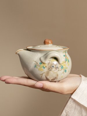 Чайник в стилі династії Сун "Весняне кошеня" ручної роботи крижана глазур 200мл, Китай id_9086 фото
