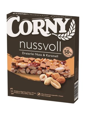 Злакові батончики з горіхами та карамеллю Corny Nussvoll Three Nuts Caramel 96г, Німеччина id_10286 фото