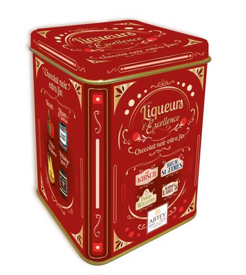 Шоколадні цукерки з преміальними лікерами Abtey Liqueurs d'Excellence tin of liqueurs in dark chocolate ж/б 250г, Франція id_10439 фото