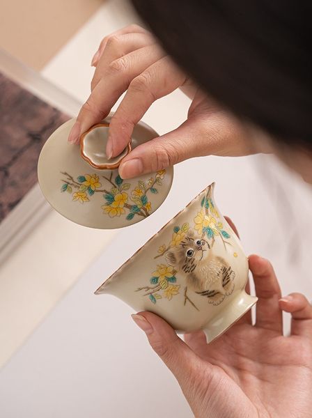 Гайвань в стилі династії Сун "Весняне кошеня" ручної роботи крижана глазур 160мл, Китай id_9085 фото
