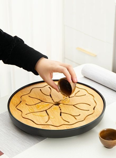 Бамбукова чабань кругла (чайна дошка) Росток для чайної церемонії з чорним піддоном, Китай id_978 фото