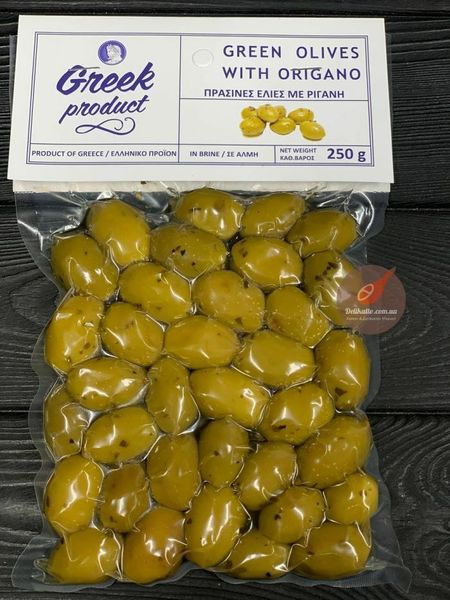 Оливки зелені з кісточкою та травами орегано бочкові в/у 250г, Греція id_1065 фото