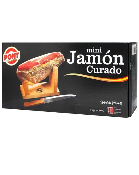 Хамон міні Pont Jamon Curado Mini в подарунковій коробці з підставкою та ножем 1кг, Іспанія id_3081 фото