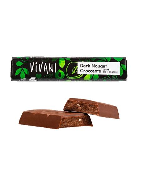 Батончик Vivani Organic Dark Nougat Croccante темний шоколад з фундуковою нугою органічний 35г, Німеччина id_10084 фото