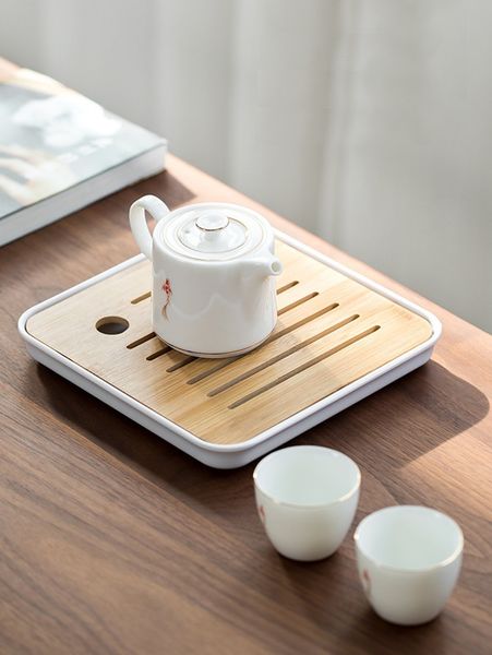 Чабань бамбукова (столик) для чайної церемонії з білим піддоном 20х20х2.5см, Китай id_3724 фото
