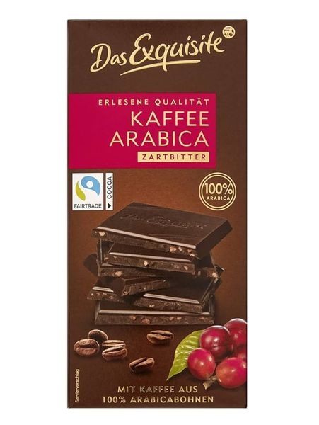 Чорний шоколад Das Exquisite Kaffee Arabica 100% Zartbitter Schokolade з кавовими зернами арабіки 100г, Німеччина id_10087 фото