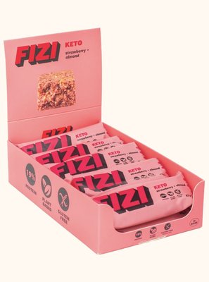 Набір кето протеїнових батончиків Fizi Strawberry Almond полуниця та мигдаль без цукру та глютену 10шт по 45г id_8580 фото