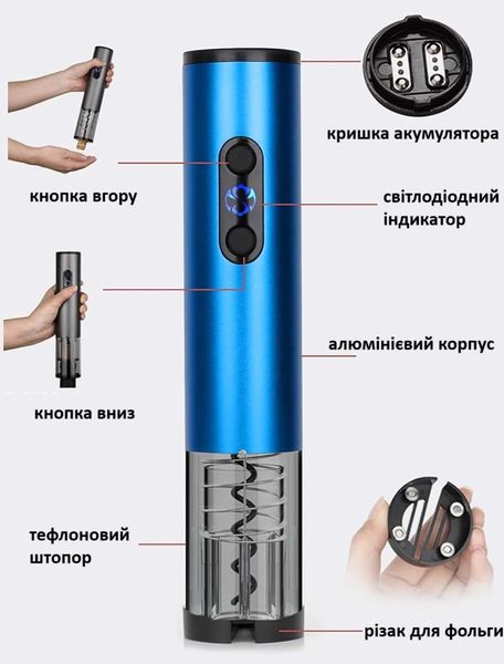 Розумний акумуляторний штопор SunWay Electric Wine Bottle Opener C006U Type-C Blue id_10457 фото