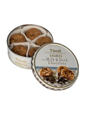 Печиво з молочним та чорним шоколадом Tivoli Cookies Milk Dark Chocolate ж/б 150г, Данія id_10312 фото