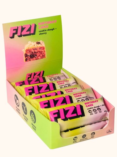 Набір батончиків FIZI Birthday Cake печиво з вишнею без цукру та глютену 10шт по 45г id_8030 фото