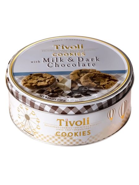 Печиво з молочним та чорним шоколадом Tivoli Cookies Milk Dark Chocolate ж/б 150г, Данія id_10312 фото