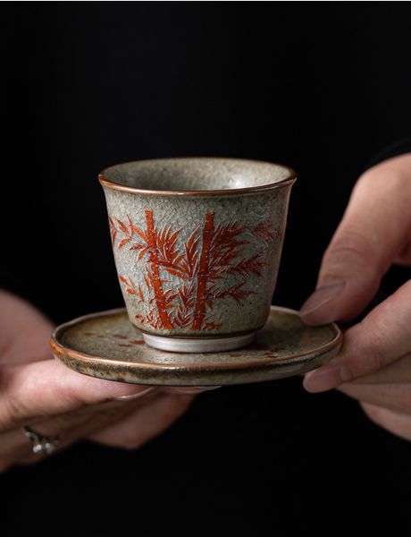 Піала Крижана глазур ручної роботи колекційна в японському стилі з підставкою 40мл, Китай id_8901 фото