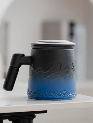 Чашка-заварник "Гори та море" керамічна високоякісна в подарунковій упаковці 400мл, Китай id_9157 фото