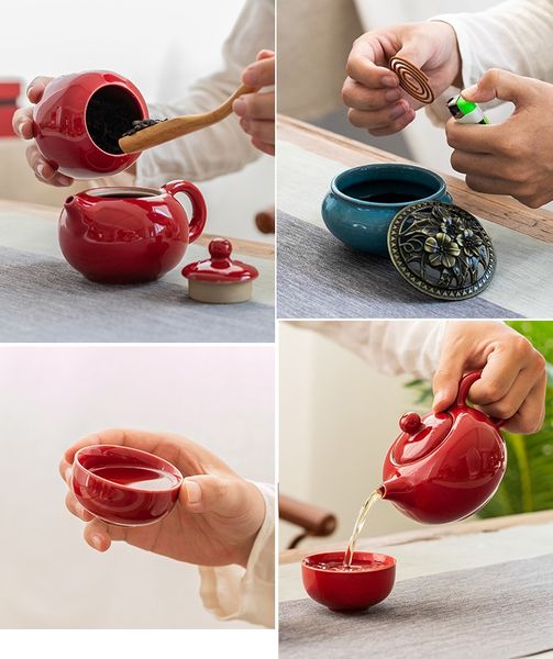 Набір посуду Танцюючий журавель для чайної медитації з пальником для пахощів вишня, Китай id_8956 фото