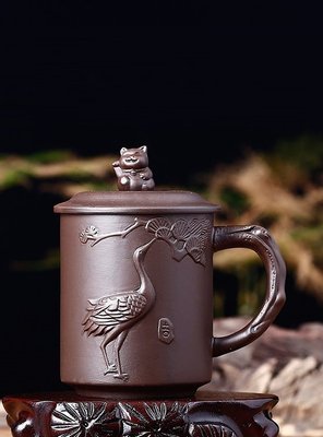 Чашка з ісинської глини ручної роботи "Весняний журавель - символ безсмертя, процвітання та сімейного щастя" 350мл, Китай id_9316 фото