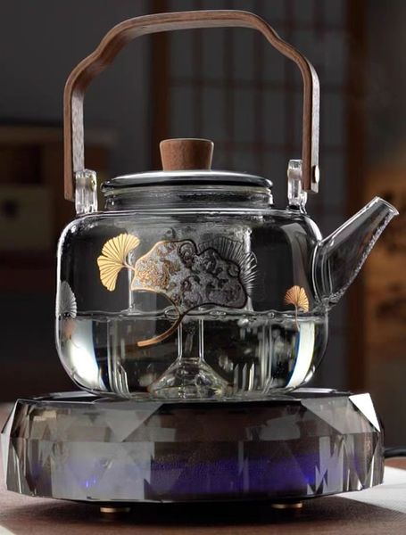 Заварювальний чайник "Дерево життя Гінкго" з потовщеного термостійкого скла 1л, Китай id_9160 фото