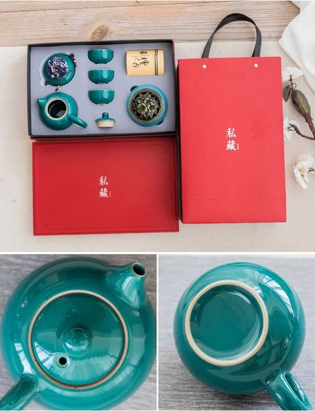 Набір посуду Танцюючий журавель для чайної медитації з пальником для пахощів малахіт, Китай id_8955 фото