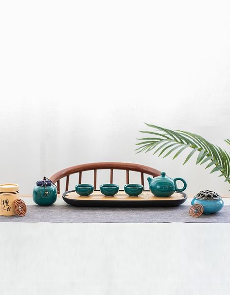 Набір посуду Танцюючий журавель для чайної медитації з пальником для пахощів малахіт, Китай id_8955 фото