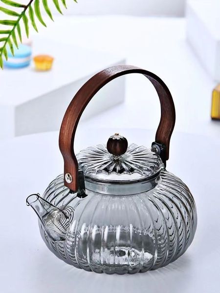 Чайник Квітуча хризантема із термостійкого скла димний 950 мл, Китай id_9166 фото
