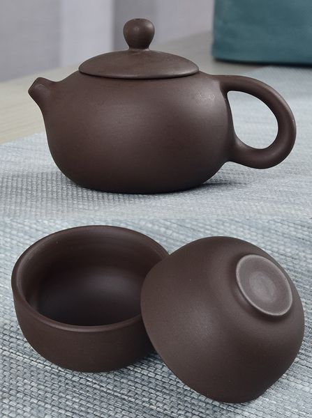 Набір посуду для чаювання чайник Сі Ши та 2 піали порцелянові в темному кольорі, Китай id_7939 фото