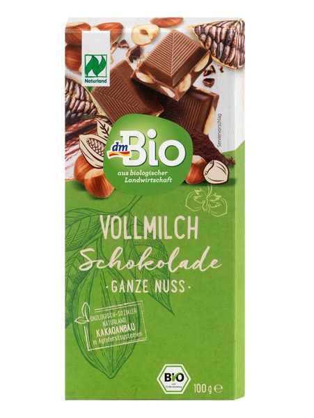 Молочний шоколад з фундуком dmBio Schokolade Vollmilch ganze Haselnuss органічний 100г, Німеччина id_10069 фото