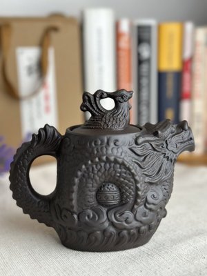 Чайник Дракон та фенікс з ісинської глини "Символ багатства, щастя та удачі" темний 390 мл, Китай id_8857 фото