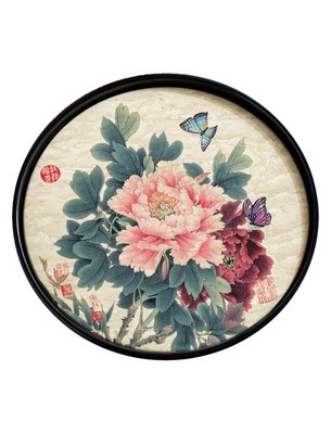 Чабань "Квіти півонії, що приносять щастя" кругла з абсорбуючою керамікою 21х2.3см, Китай id_9064 фото