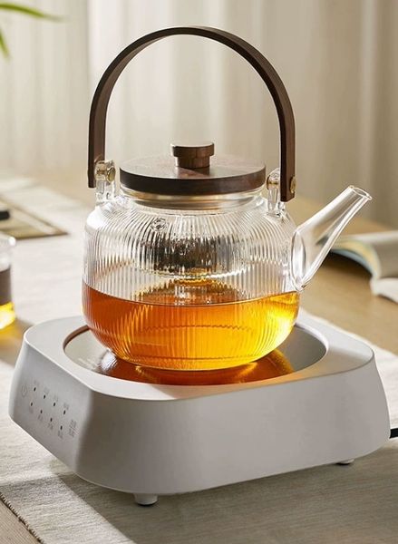 Чайник для заварювання на пару з потовщеного термостійкого скла та двома фільтрами ребристий 1л, Китай id_9165 фото