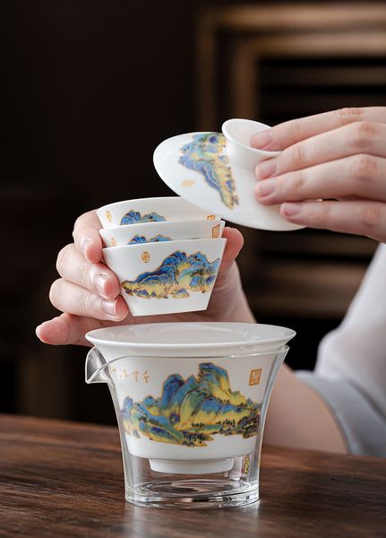 Дорожній набір  Qianli Jiangshan для чайної церемонії із знаменитої білої порцеляни Дехуа, Китай id_9067 фото