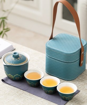 Дорожній набір Blue Qingyun для чайної церемонії гайвань та три піали, Китай id_9073 фото