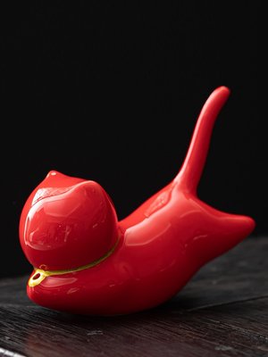 Підставка для пахощів "Червоний милий кіт" порцелянова для чайної церемонії, Китай id_9079 фото