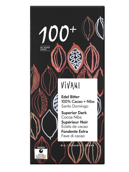 Преміальний шоколад Vivani Organic Superior Dark 100% Cocoa Nibs Santo Domingo 80г, Німеччина id_10065 фото