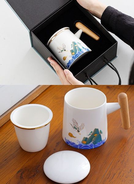 Подарункова чашка з заварником Журавель благополуччя ручної роботи біла, Китай id_7856 фото