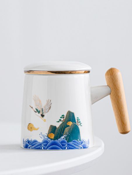 Подарункова чашка з заварником Журавель благополуччя ручної роботи біла, Китай id_7856 фото