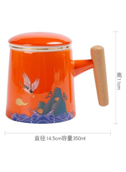 Подарункова чашка з заварником Журавель благополуччя ручної роботи помаранчева, Китай id_7857 фото