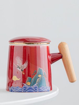 Подарункова чашка з заварником Журавель благополуччя ручної роботи червона, Китай id_7858 фото