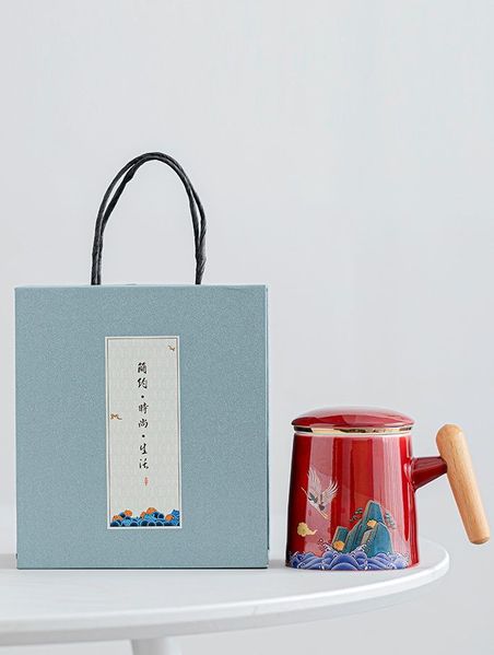 Подарункова чашка з заварником Журавель благополуччя ручної роботи червона, Китай id_7858 фото